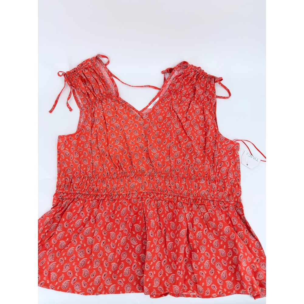 Time and Tru Tank Top Peplum Modern Women Size XXXL 22 Red Paisley Blouse